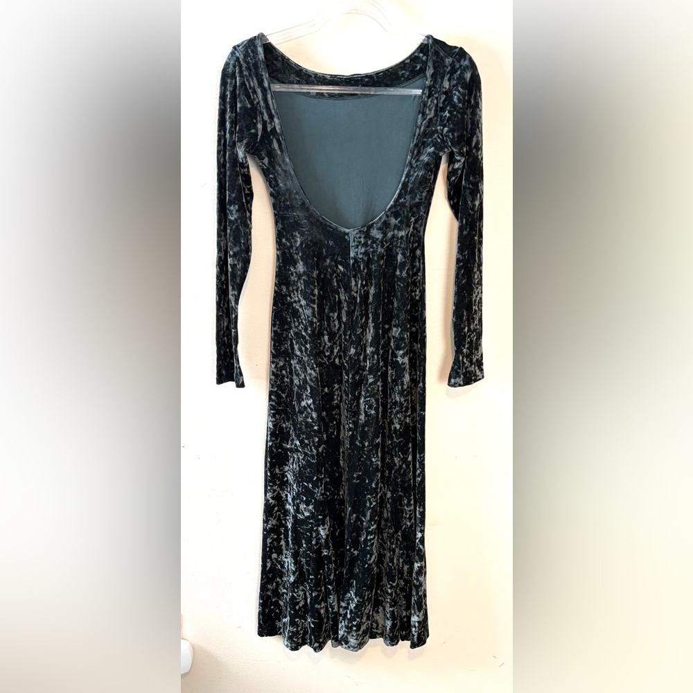 Vintage 90s Betsey Johnson crushed velvet Hunter green midi dress - Picture 5 of 8